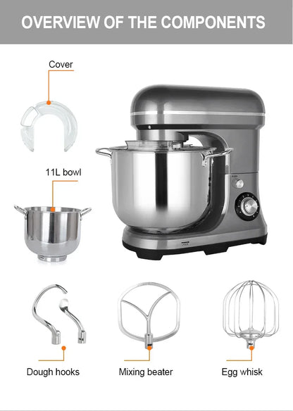 Kitchen 11 Liters Big Capacity Food Mixer 2000w Electric Food Stand Dough Mixer with Stainless Steel Bowl