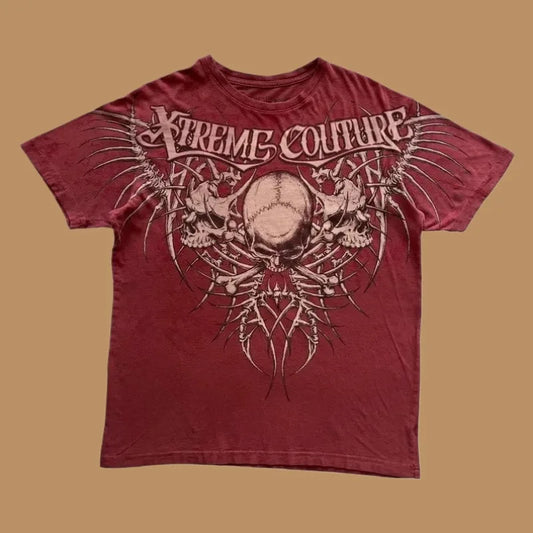 Y2K Xtreme T Shirt Man's Clothing Skeleton Printing Tops Harajuku Fashion Trend Baggy Men And Women Short Sleeves