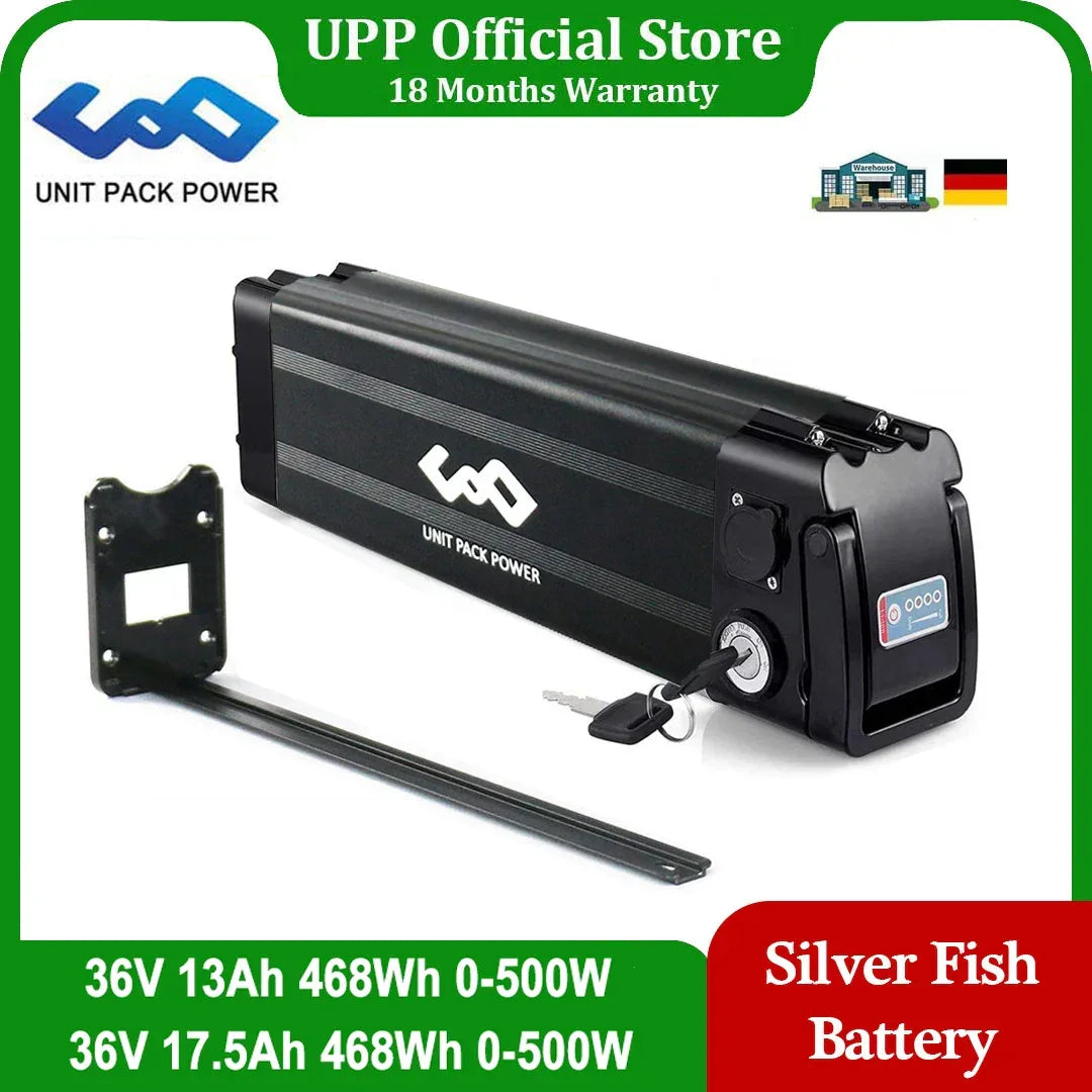 Silver Fish Ebike battery 36V 13Ah 17.5AH Electric Bicycle Battery 18650 Pack for 250W 350W 500W 750W Motor Kit