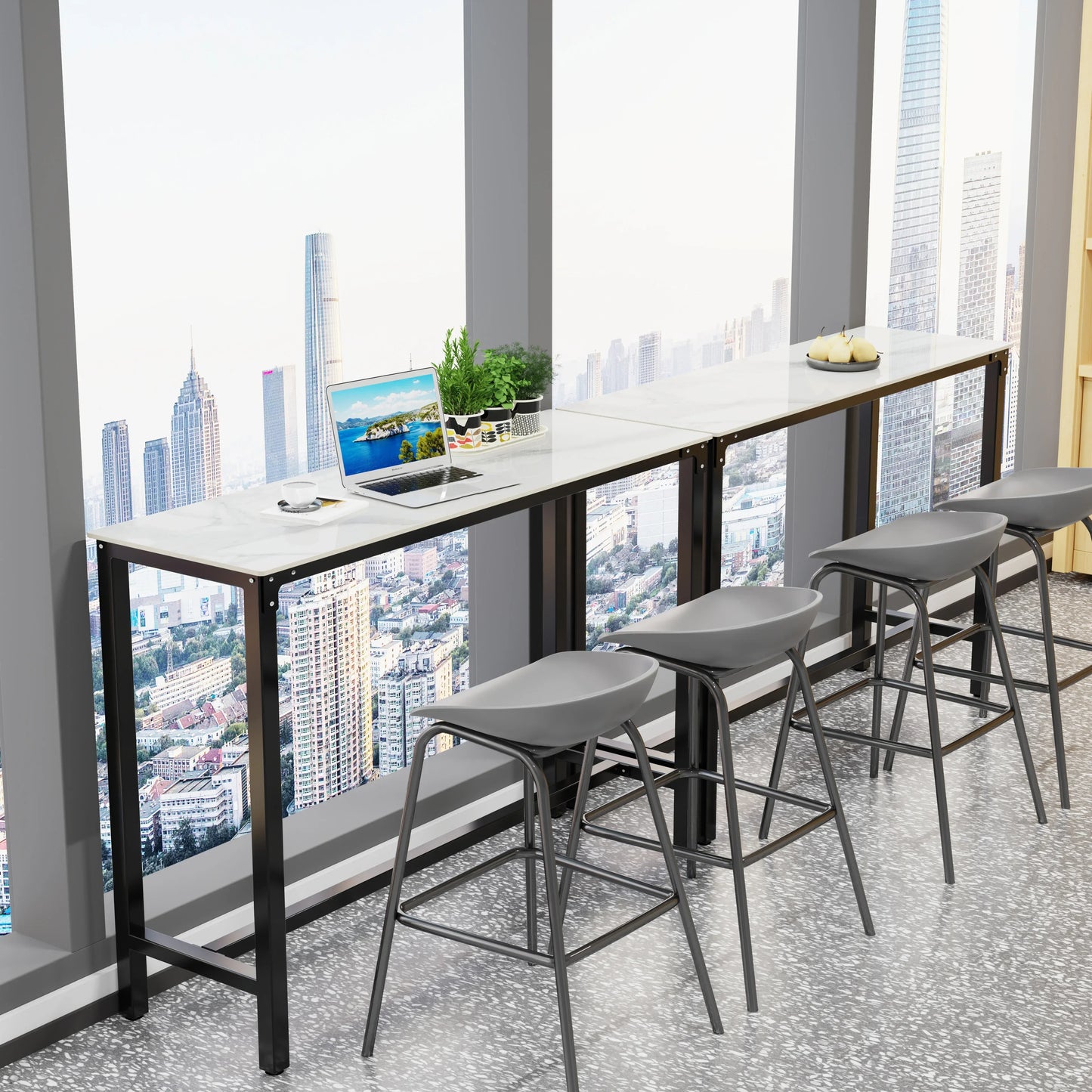 Slate Marble Kitchen Table Bar Table Pub Dining Counter High Table Breakfast Table, 4-6 Person, 120CM Long, Excluding Chairs  ﻿