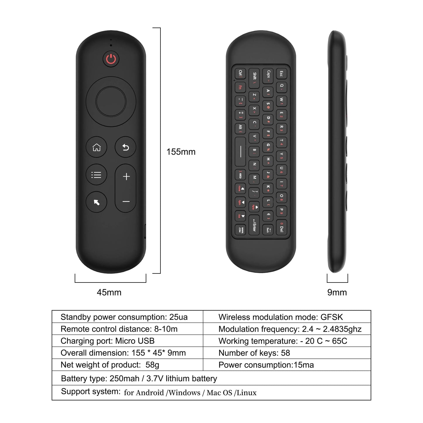 2.4GHz Wireless M5 Air Mouse BT 5.2 Mini Keyboard Backlit Remote Control IR Learning Remote Control for PC Android TV Box