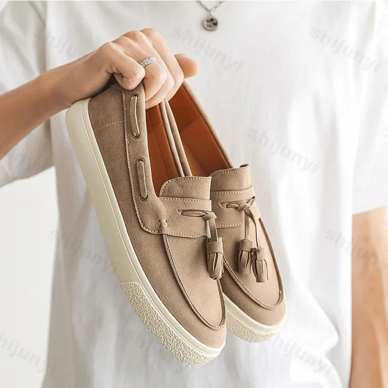 2025 Men Flat Loafers Frosted Suede Flat Shoes Comfortable Non Slip Trendy Fashion Loafers Lightweight Outdoor Casual Shoes