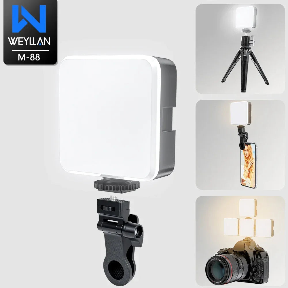 WEYLLAN Led Light for Camera and Tripod Mini Portable Light Selfie Rechargeable Video Lighting Cold Shoe Adjusted 3 Light Modes