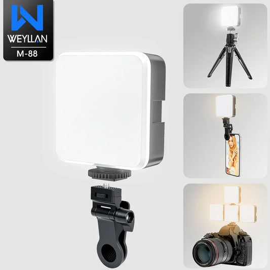 WEYLLAN Led Light for Camera and Tripod Mini Portable Light Selfie Rechargeable Video Lighting Cold Shoe Adjusted 3 Light Modes