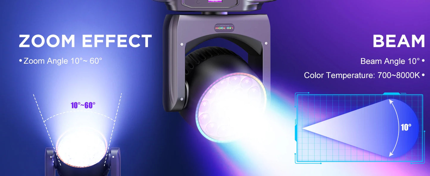 U'King 2Pcs 220W Beam Wash Zoom Moving Head Lights With Light Strip19X15W RGBW LED Stage Light DMX512 DJ Light For KTV Bar Party