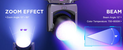 U'King 2Pcs 220W Beam Wash Zoom Moving Head Lights With Light Strip19X15W RGBW LED Stage Light DMX512 DJ Light For KTV Bar Party