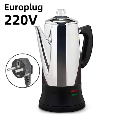 1.8L Electric Coffee Percolator 12 Cup Stainless Steel Coffee Pot with Keep Warm Function Reusable Filter Basket Coffee Maker