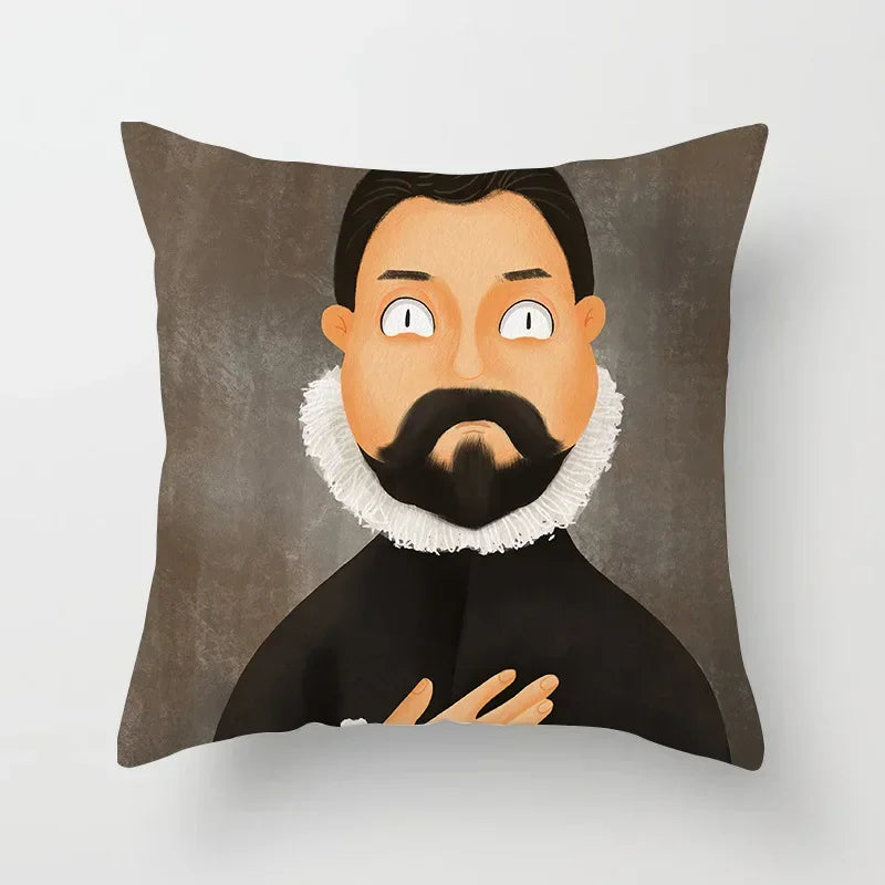 Creative Cartoon Oil Painting Mona Lisa Van Gogh Cushion Cover Portrait Painting Throw Pillow Case Cojines Decorativos Para Sofa