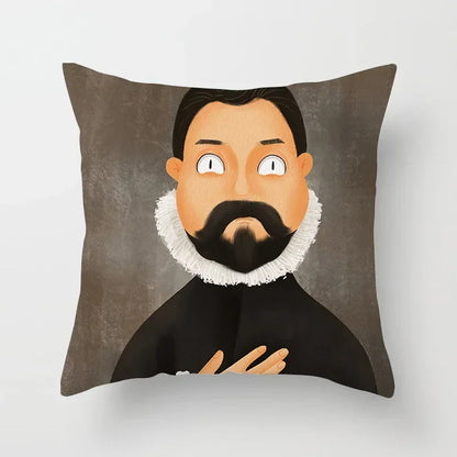 Creative Cartoon Oil Painting Mona Lisa Van Gogh Cushion Cover Portrait Painting Throw Pillow Case Cojines Decorativos Para Sofa