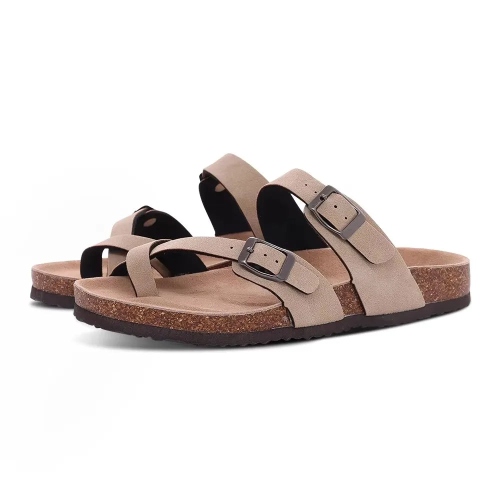 Crestar Women's Cork Footbed Slide Sandal Adjustable Buckle Summer Outdoor Suede Sandals with Arch Support Non-slip Beach Shoes