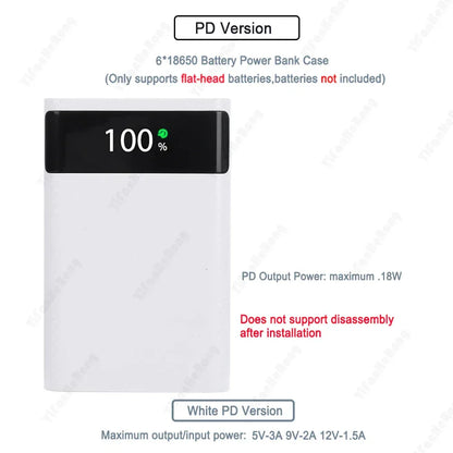 18650 Battery Power Bank Box 22.5W Fast Charging LCD Display 20000Mah Power Board For 6X18650 Battery Powerbank Case