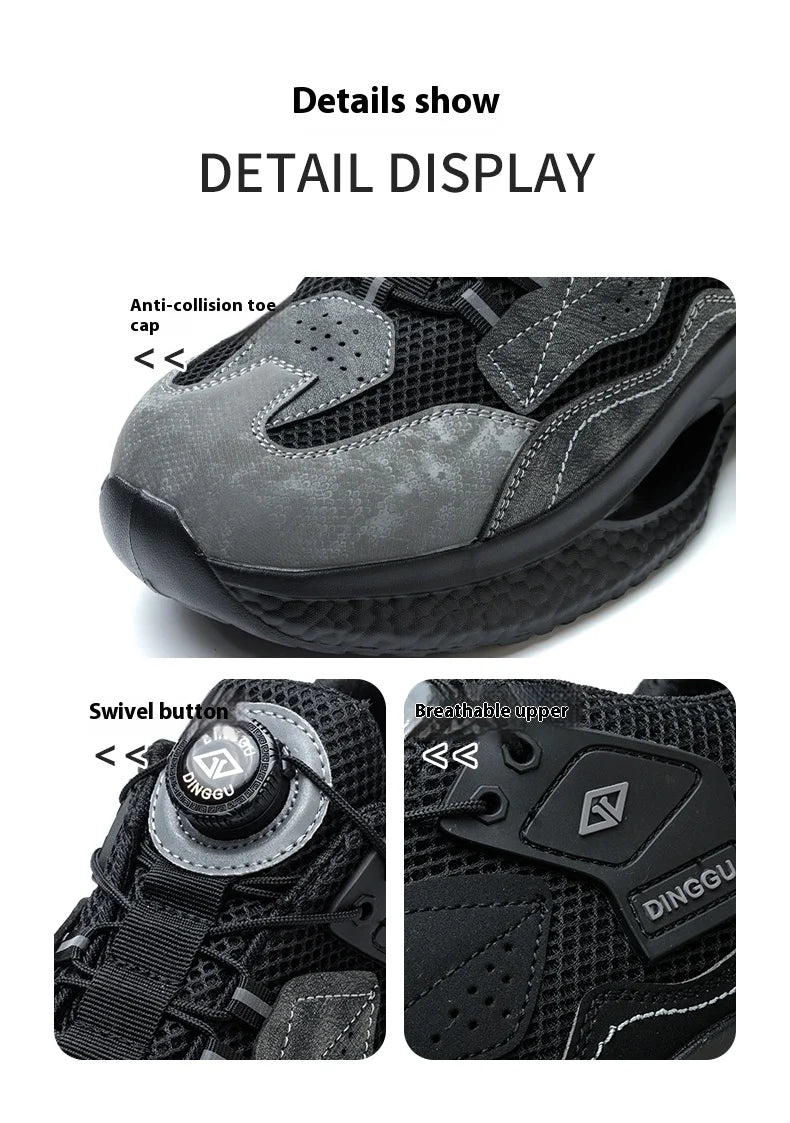 Fashion Male work safety shoes Rotating button Steel Toe shoes Work Sneakers Puncture-Proof Protective Shoes Security Boots Men