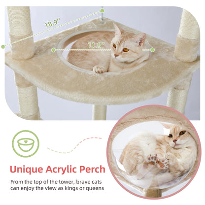 Floor to Ceiling Cat Tree Adjustable Cat Tower Tall Kitty Climbing Play House with Scratching Posts Cozy Condo Perches Hammock