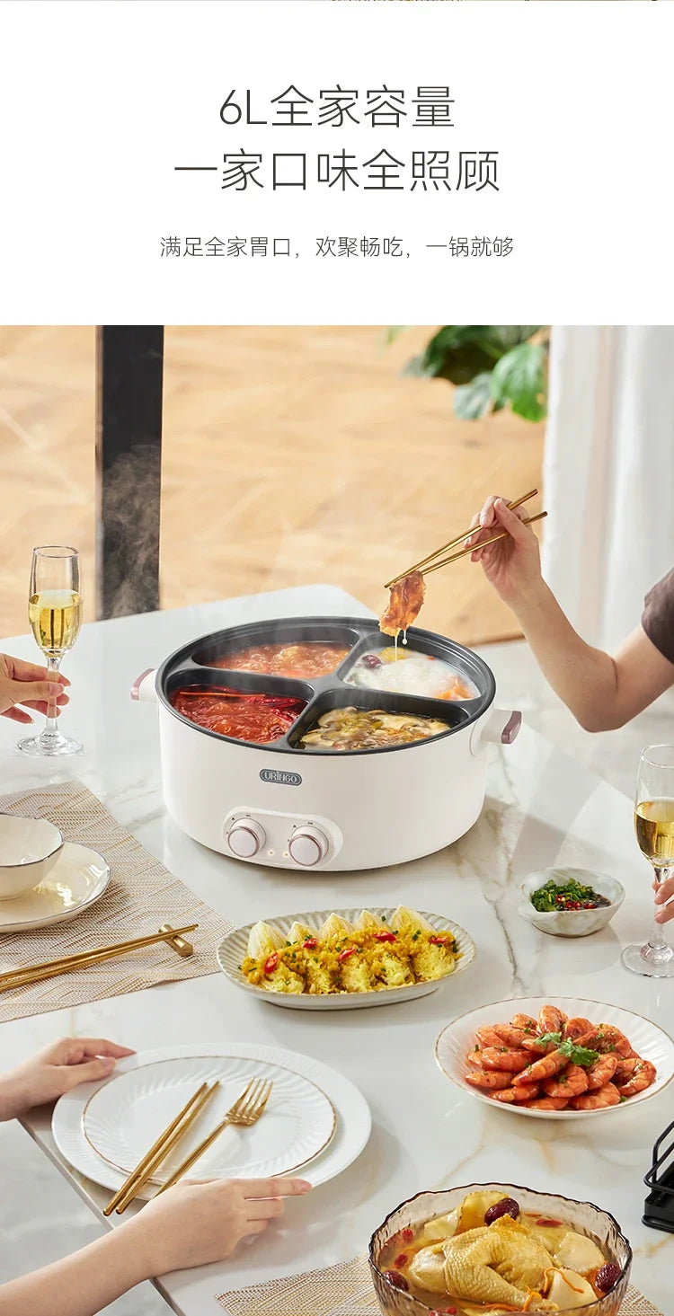 Mandarin duck electric hot pot four-square box multi-functional household 6L large-capacity electric cooking pot new model