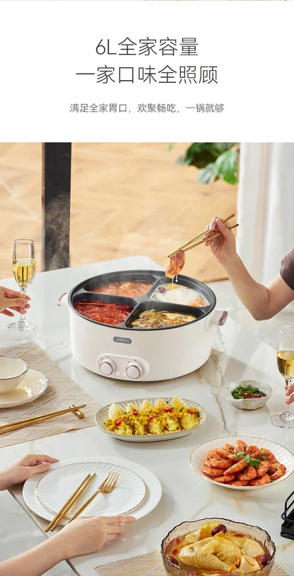 Mandarin duck electric hot pot four-square box multi-functional household 6L large-capacity electric cooking pot new model