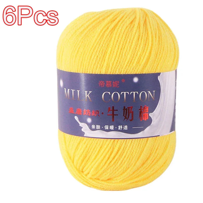6Pcs Dyed Milk Sweet Soft Cotton Crochet Wool Yarn Thick Yarn Fiber Hand Knitting Wool Crochet Yarn Threads for DIY Sweater