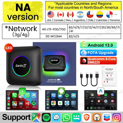 CarlinKit CarPlay Ai Box Android 13 Plus QCM6125 8-core Wireless Android Auto& CarPlay Car USB Adapter FOTA Upgrade For Netflix