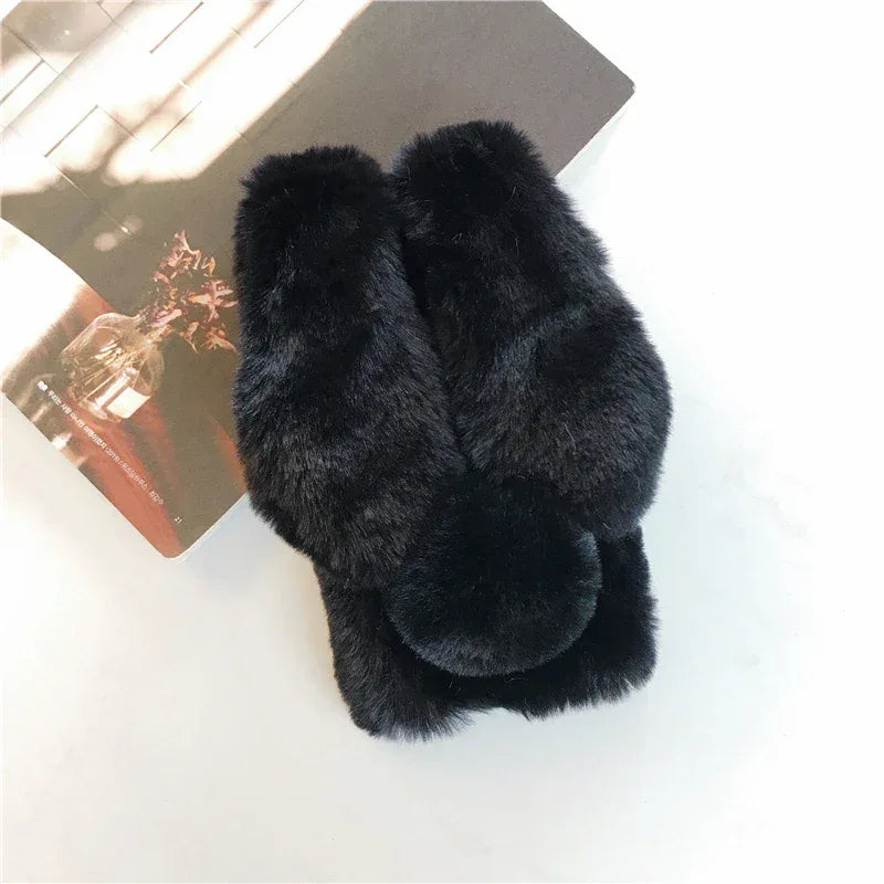 Soft Plush Phone Case For Xiaom Poco C85 C75 C71 C65 C61 C55 C51 C50 C40 C31 C3 Warm Winter Furry Rabbit Bunny Fur Cover