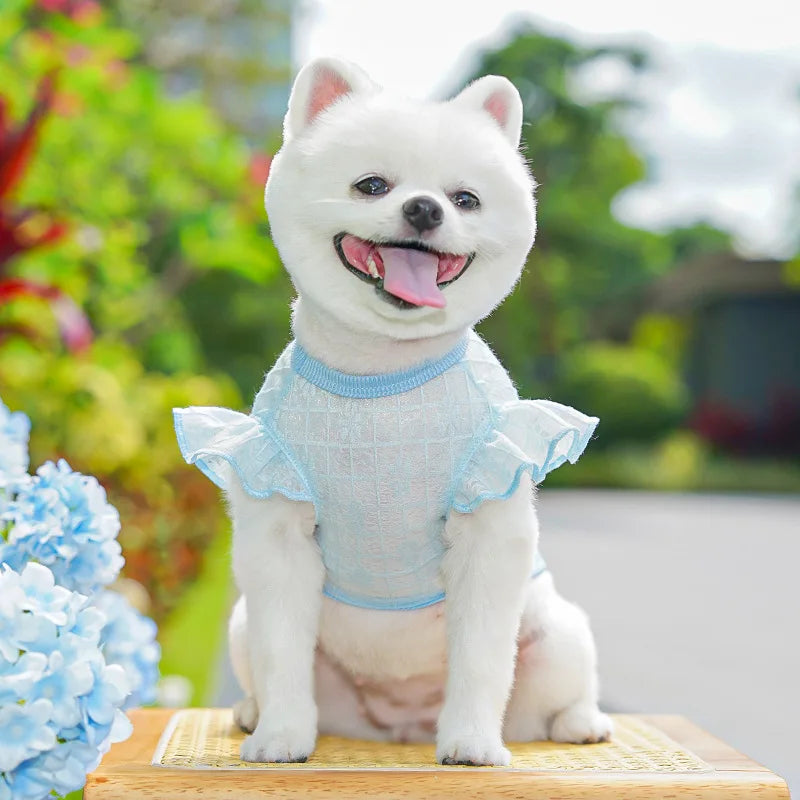 Dog Cooling Vest Thin Print Dog Clothes Summer Fashion Pet T Shirt Fly Sleeves Girls Dog Clothing Chihuahua Bichon Puppy Vests
