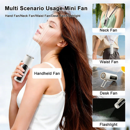 Mini Handheld Fan Portable Neck Hanging Fan USB Rechargeable Outdoor Waist Clip Air Fan Turbo Ice Cooling Fan with Cold Compress