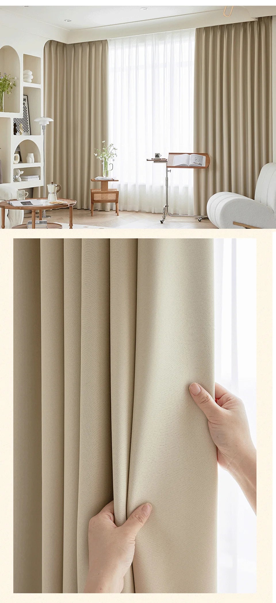 Modern Blackout Curtain For Bedroom Beige Color Girl Curtians For Living Room Window Treatment Drapes High Shading 85% Custom