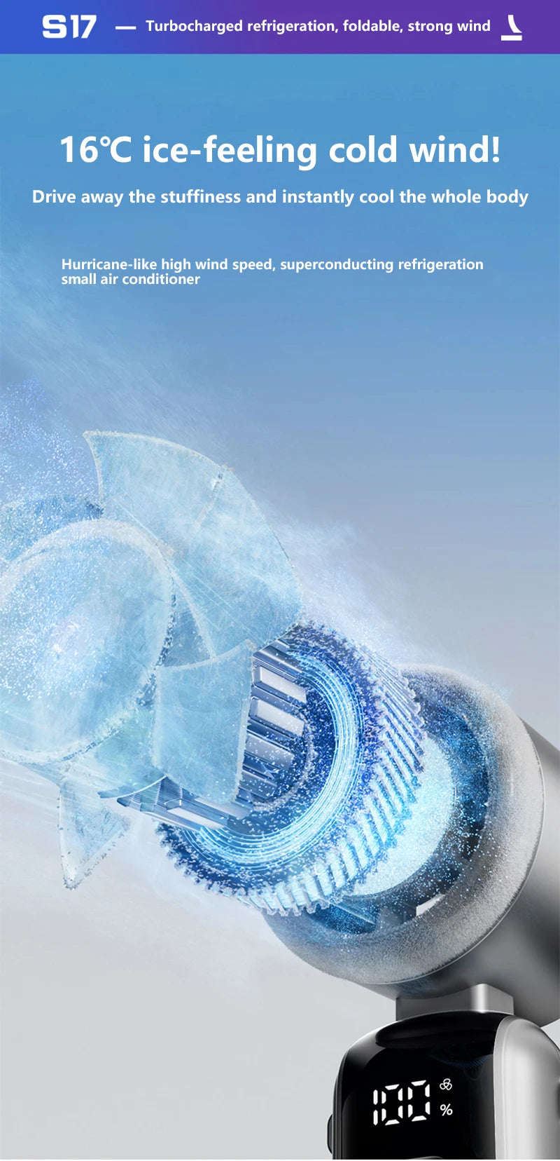Midea Ice Compress Handheld Fan Portable Outdoor Usb Digital Display Folding Refrigeration High Speed Violent Turbine Small Fan