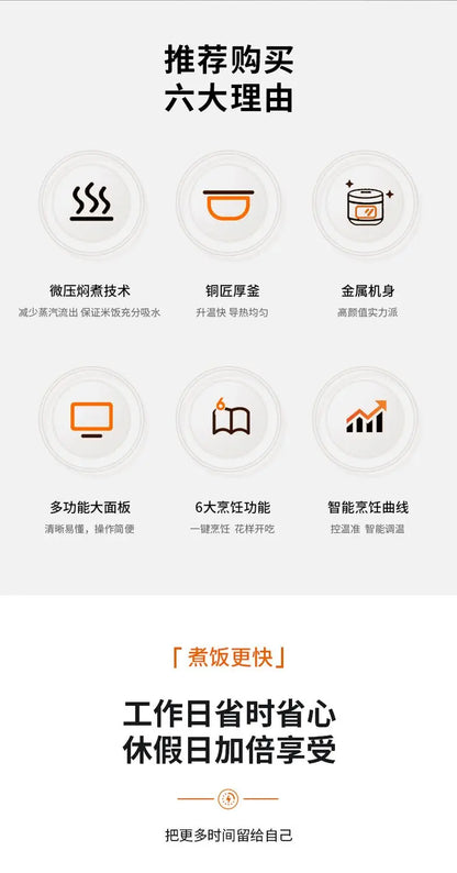 Electric rice cooker, fully automatic, household smart rice cooker, multi-functional non-stick steaming cooking fast cooking.