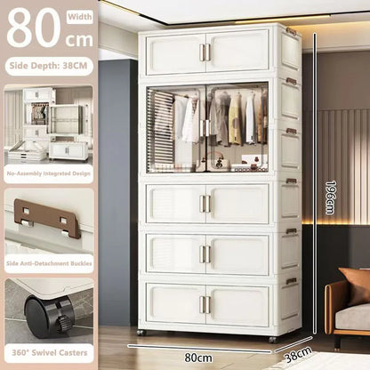 Multi-Functional Folding Storage Cabinet for Home Office Kitchen Bathroom Organizer with Doors White Black Gray