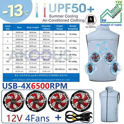 AKOOUS 12V/5V USB 4 Fans Cooling Vest Men Wearable Air Conditioned Clothes for Outdoor Work Fishing Hiking Loose Cool Vest