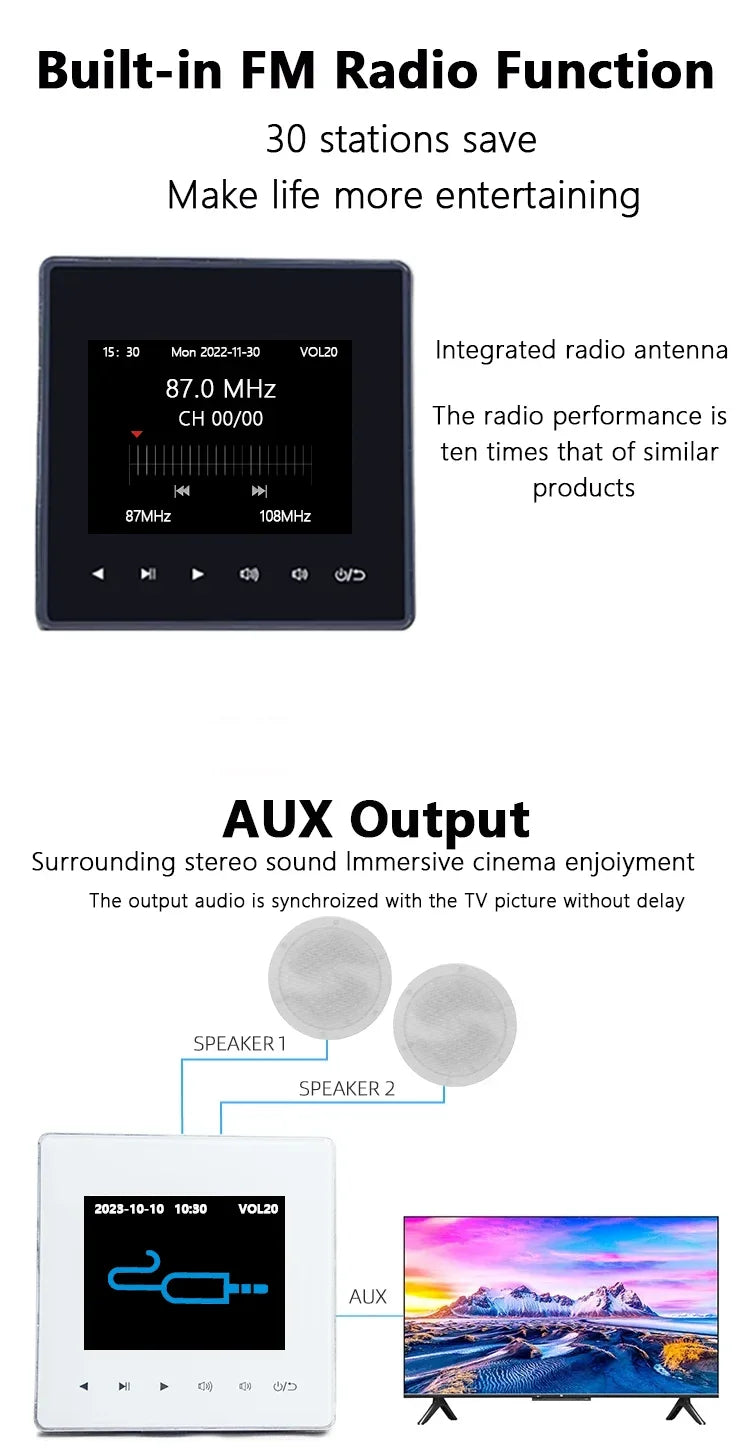 2.8inch Bluetooth Wall Amplifier Touch Screen Mini Stereo Amp Home Theater Sound System Audio Support Fm Radio Aux for Residenti