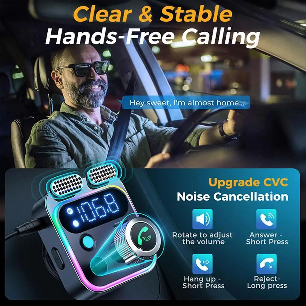 Bluetooth 5.0 FM Transmitter For CarStronger Dual Mics & HiFi Deep Bass Sound 48W PD&QC3.0 Bluetooth Car Adapter Hands-Free Call