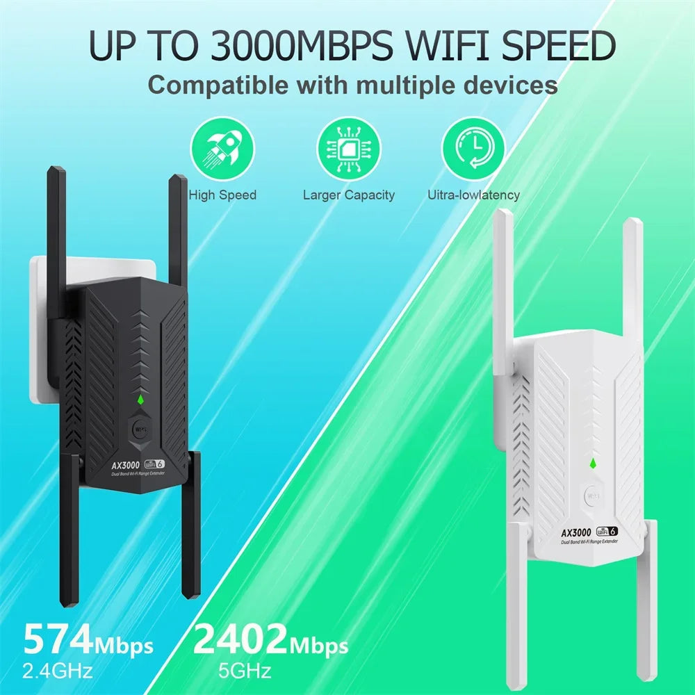 WIFI6 AX3000 Gigabit Wireless WiFi Repeater Router 4 High-gain Antenna 2.4/5Ghz Signal Booster Long Range Amplifer for Home