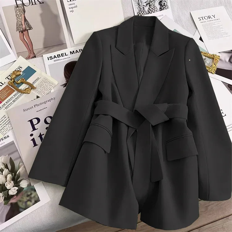 2024 Spring Autumn Suit Jacket Office Lady Fashion Elegant Commute Long Sleeve Lace Up Coat For Women 2024 Female Black Tops