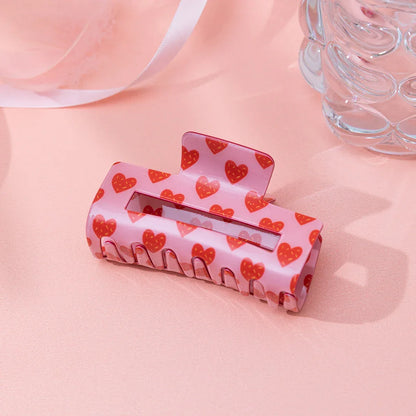 Valentine's Day Romantic Pink And Red Heart Grab Plastic Clip Large Square Hair Claw Back Updo Shark Clip Gifts For Grilfriend