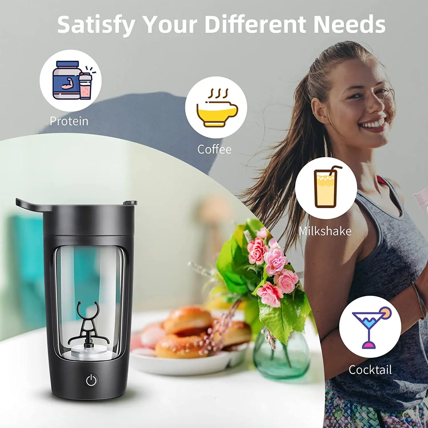 Portable Electric Shaker Bottle Protein Powder Fitness Shaker 650ML Automatic Mixing Tumbler Stirring Mug Sports Water Bottle