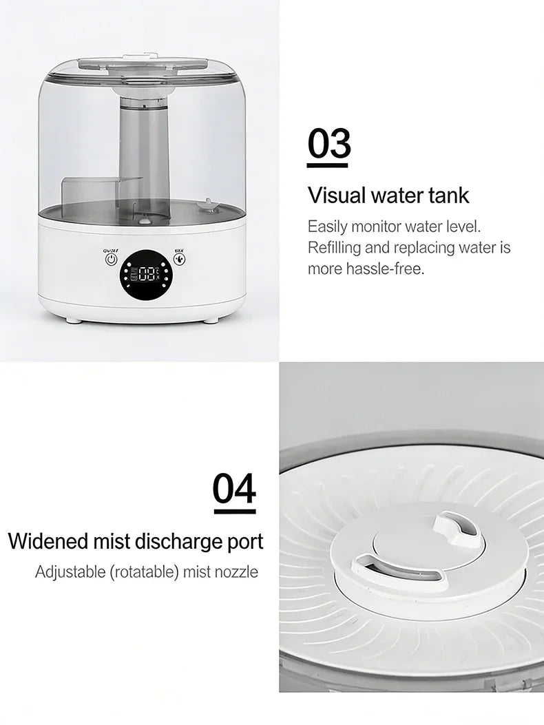 3000mL Smart Air Humidifier with Dual Mist Output: Essential Oil Aroma Diffuser for Home & Office, Equipped with Adjustable Fog