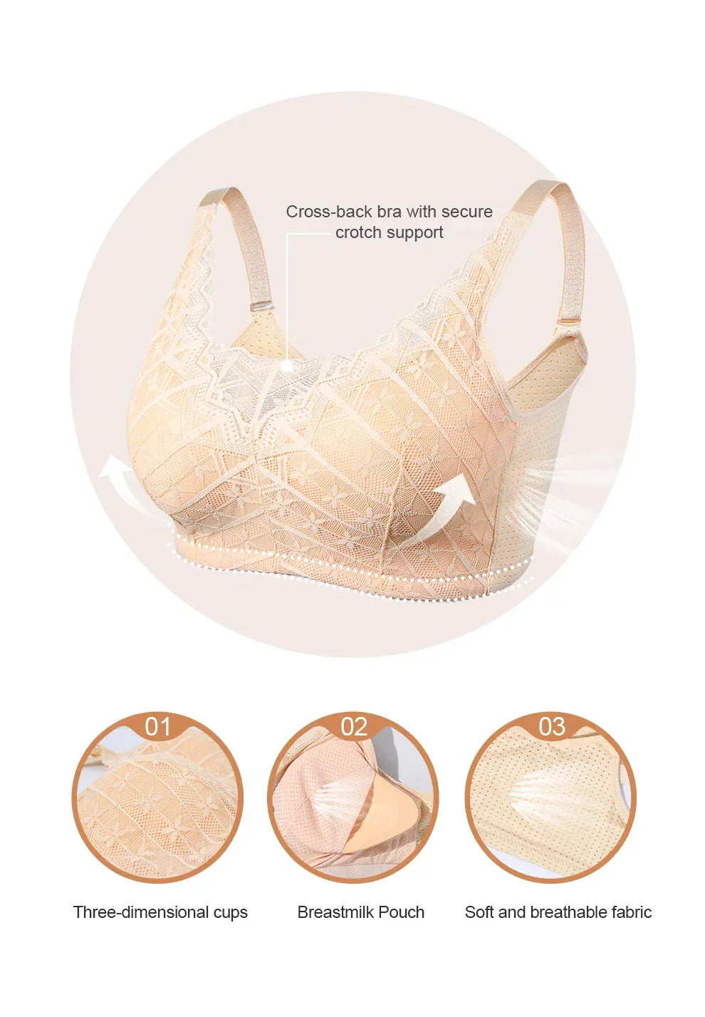 LERVANLA 2566 Strong Breathability Mastectomy Bra Women with Pocket Breast Form Pads Included Adjustable Cotton Comfort  Large