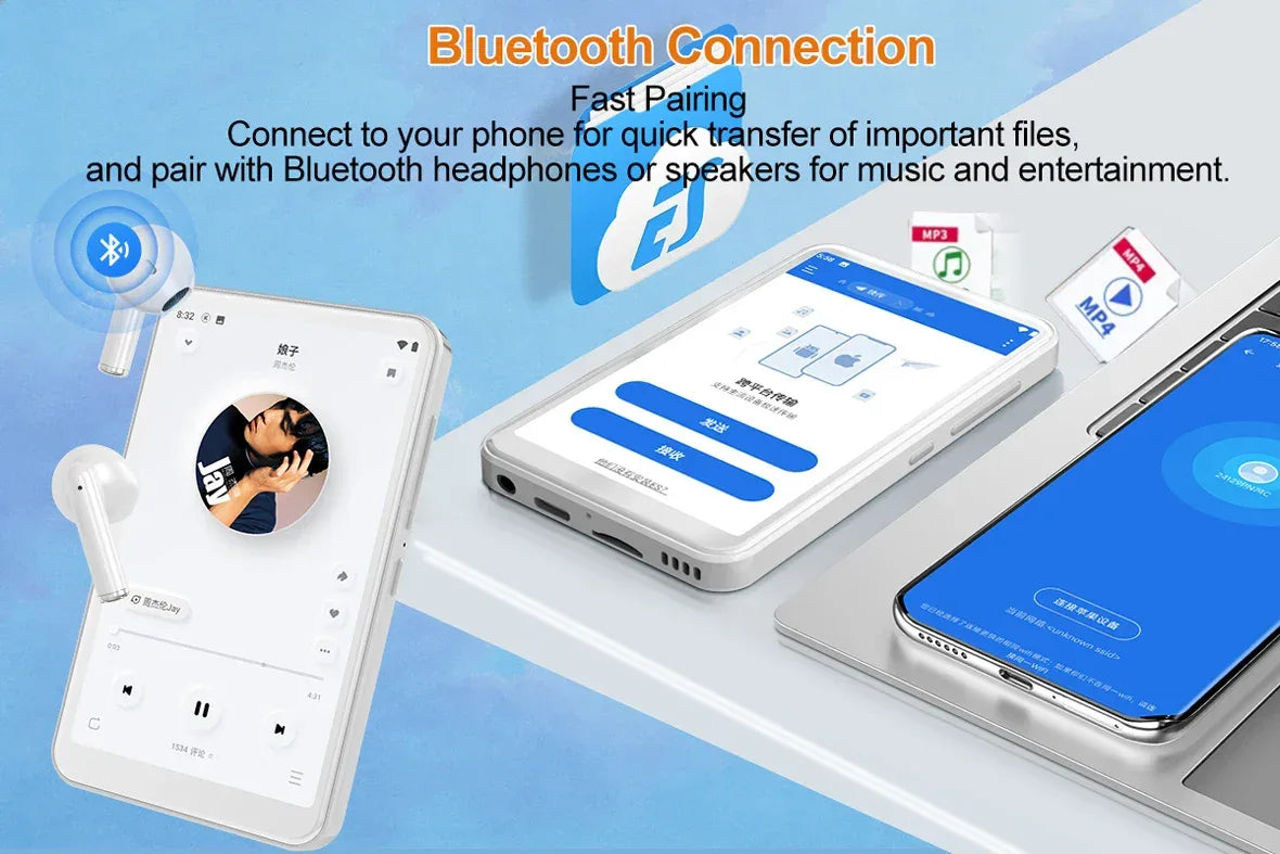 Famue BF12 4-inch 1080P MP4 Player, Android 10, Wi-Fi Bluetooth, YouTube Instagram Spotify Amazon Music Play Store Download