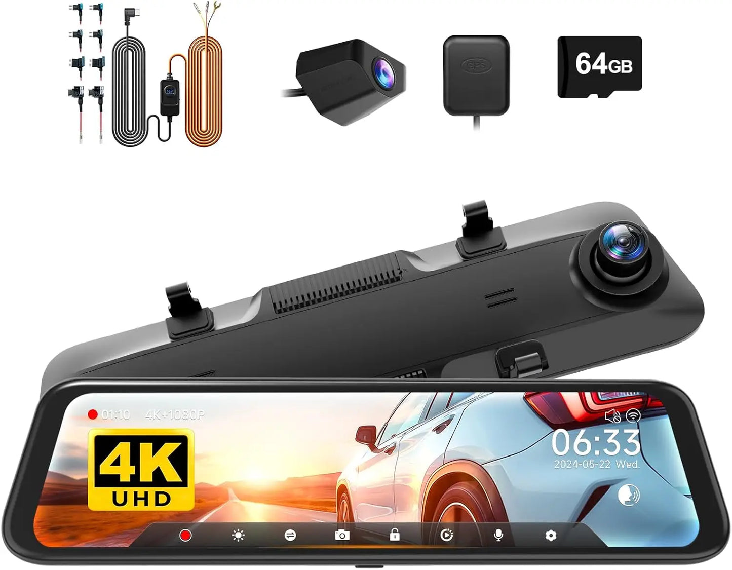 WOLFBOX G850 Front and Rear 4K 5.8Ghz WIFI Voice Control Dash Cam Car Camera WDR 1080P Dash Camera GPS Night Vision 24H Parking