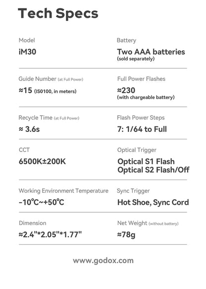 Godox iM30 iFlash Camera Flash GN15 7Power Levels Universal Hot Shoe on Camera Mini Flash for  Fuji Sony zv1 zve10 Ricoh gr3