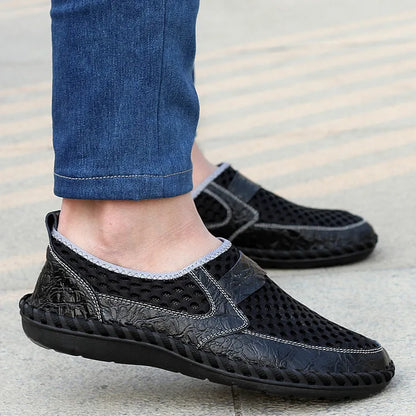 2025 Summer Shoes Men Loafers Mesh Breathable Flat Non-slip Mens Casual Shoes Brand Footwear Plus Size 45 Black Green Blue D328