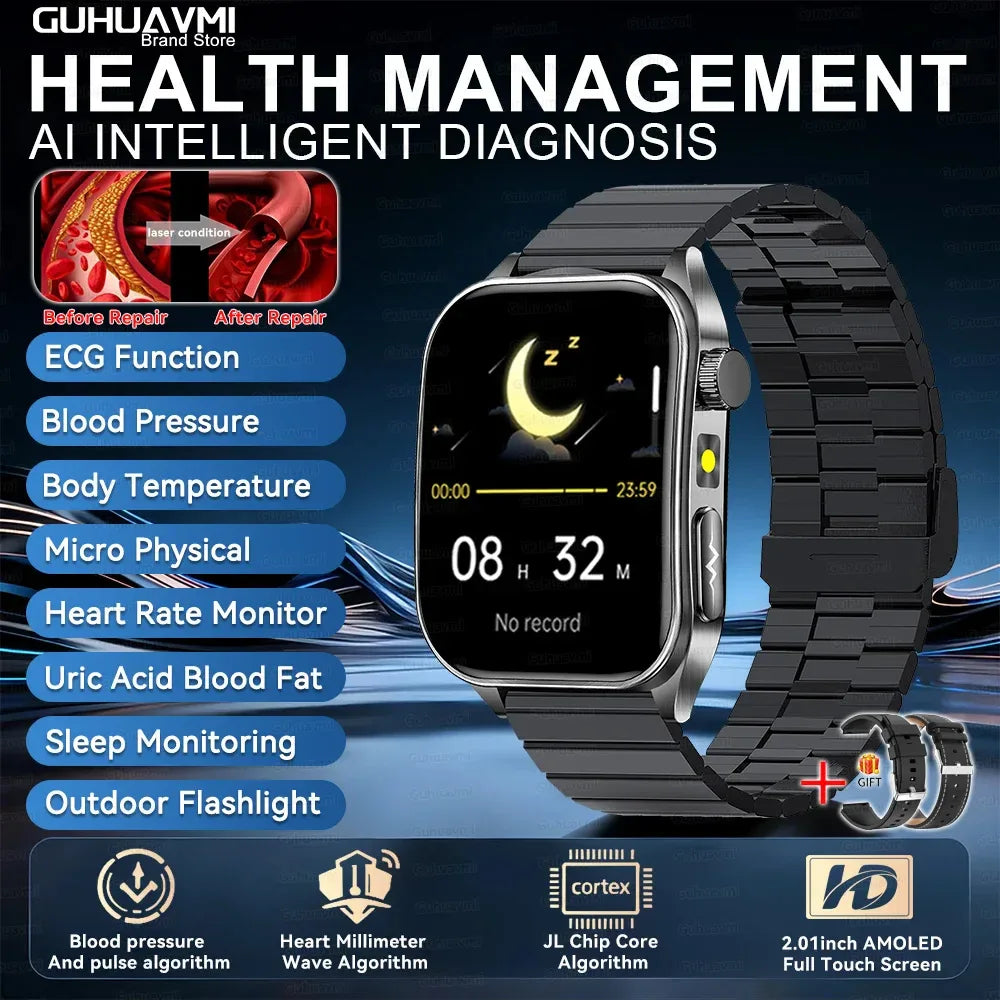 New 650nm Dual probe laser Health Smart Watch ECG+PPG Blood pressure Uric Acid Blood lipids AMOLED Physical therapy Smartwatches
