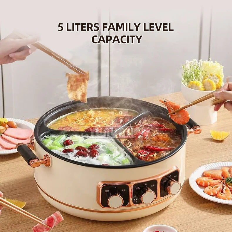 5L Electric Hot Pot High-power Cooking Electric with 3 Different Flavors Multi-functional Panela