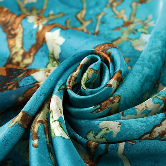 1 pcs 180x90cm Elegant Spring Autumn Silk Scarf Plum Blossom Print Long Shawl Fashionable Trendy Warm Necktie for Women