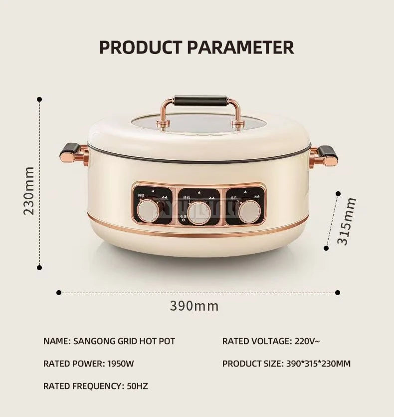 5L Electric Hot Pot High-power Cooking Electric with 3 Different Flavors Multi-functional Panela