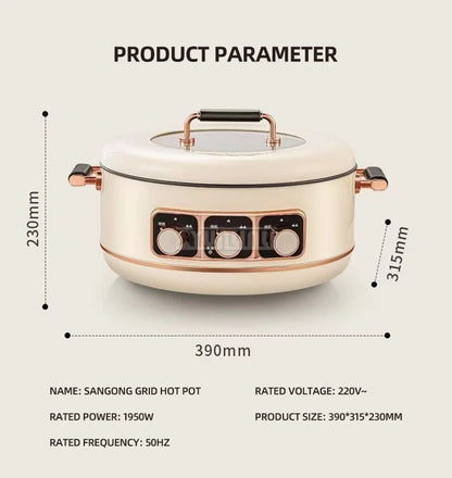 5L Electric Hot Pot High-power Cooking Electric with 3 Different Flavors Multi-functional Panela