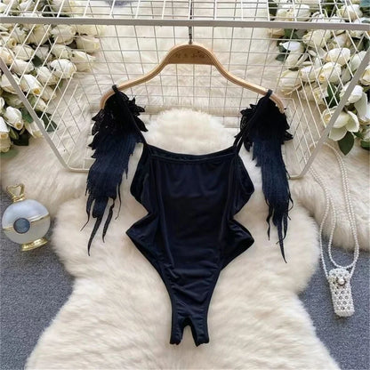 Combinaisons de plage bikini tendance pour femmes, asymétriques, moulantes, entrejambe ouverte, maillots de bain sexy automne-hiver, dos nu, body sensuel, hotsw