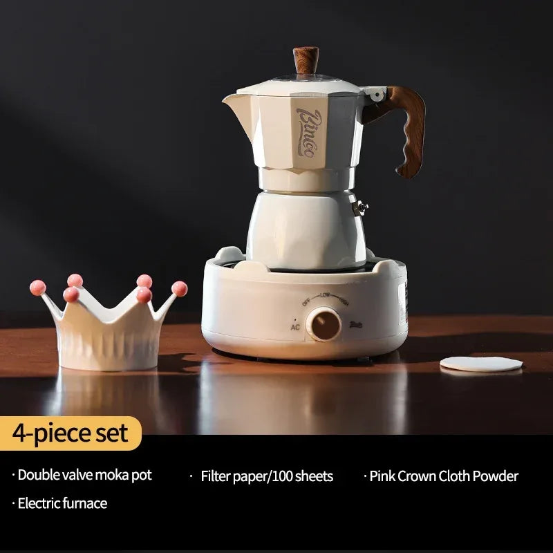 Bincoo Dual Valve Moka Pot Espresso Machine Extraction Coffee Mocha Pot，Electric Heating Furnace Italian Home Barista Tool 220V