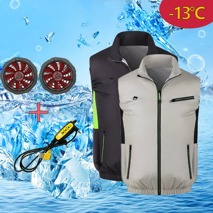 Summer cooling & heatstroke prevention fan vest, refrigerated outdoor waistcoat, fan work jacket, cooling vest, unisex style.