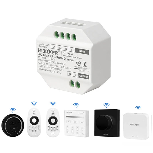 Miboxer TRI-C1 AC Triac Dimmer Single Color Controller 110-220V Push Dim Wall WiFi PWM RF Voice Control For Filament Lamp